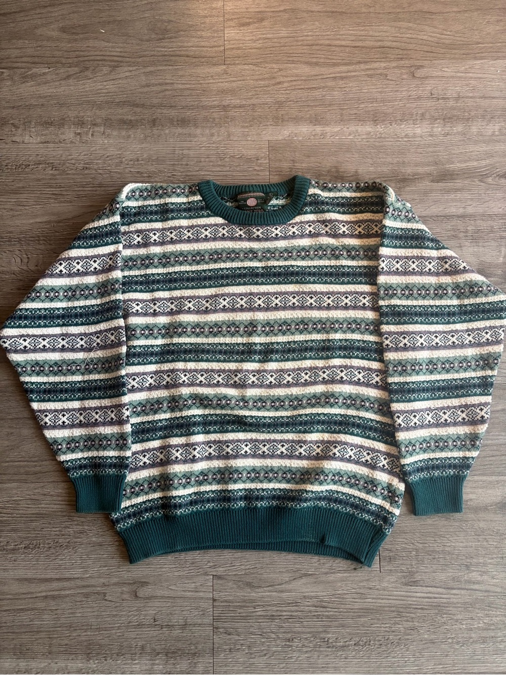Men's vintage point zero Green Patterned Crewneck Sweater